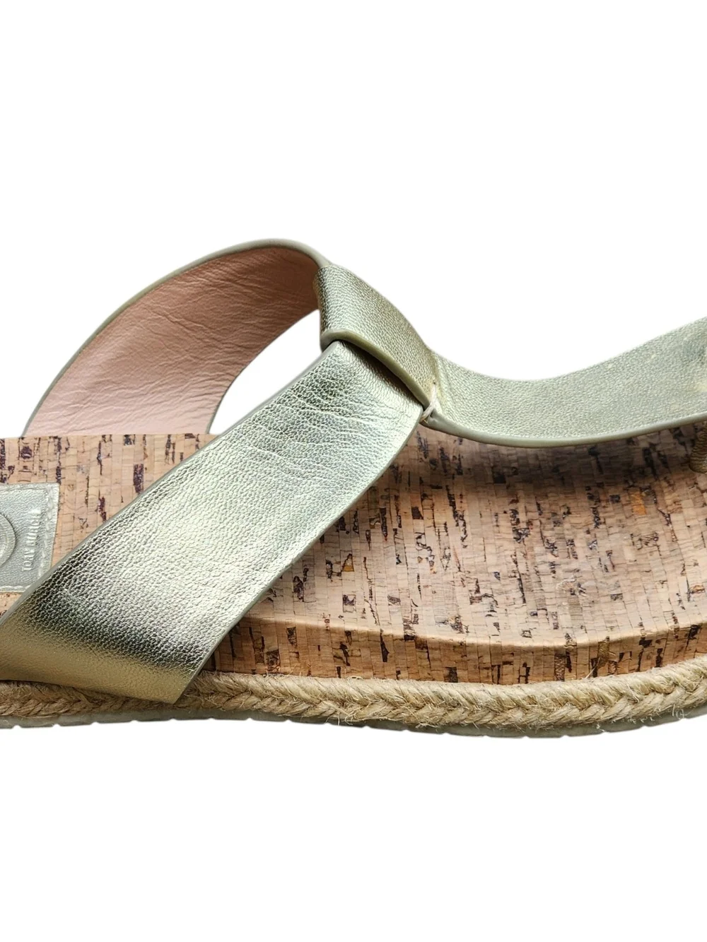 Tory Burch Gold Leather Cork Thong Sandals